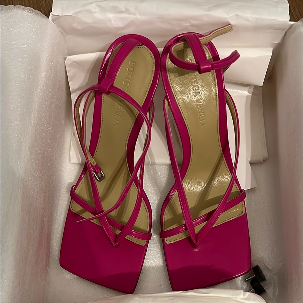 Pink Strappy Heels with Square Toe